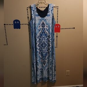 VIP Knits Blue and White Patterned Maxi Dress 22 24
